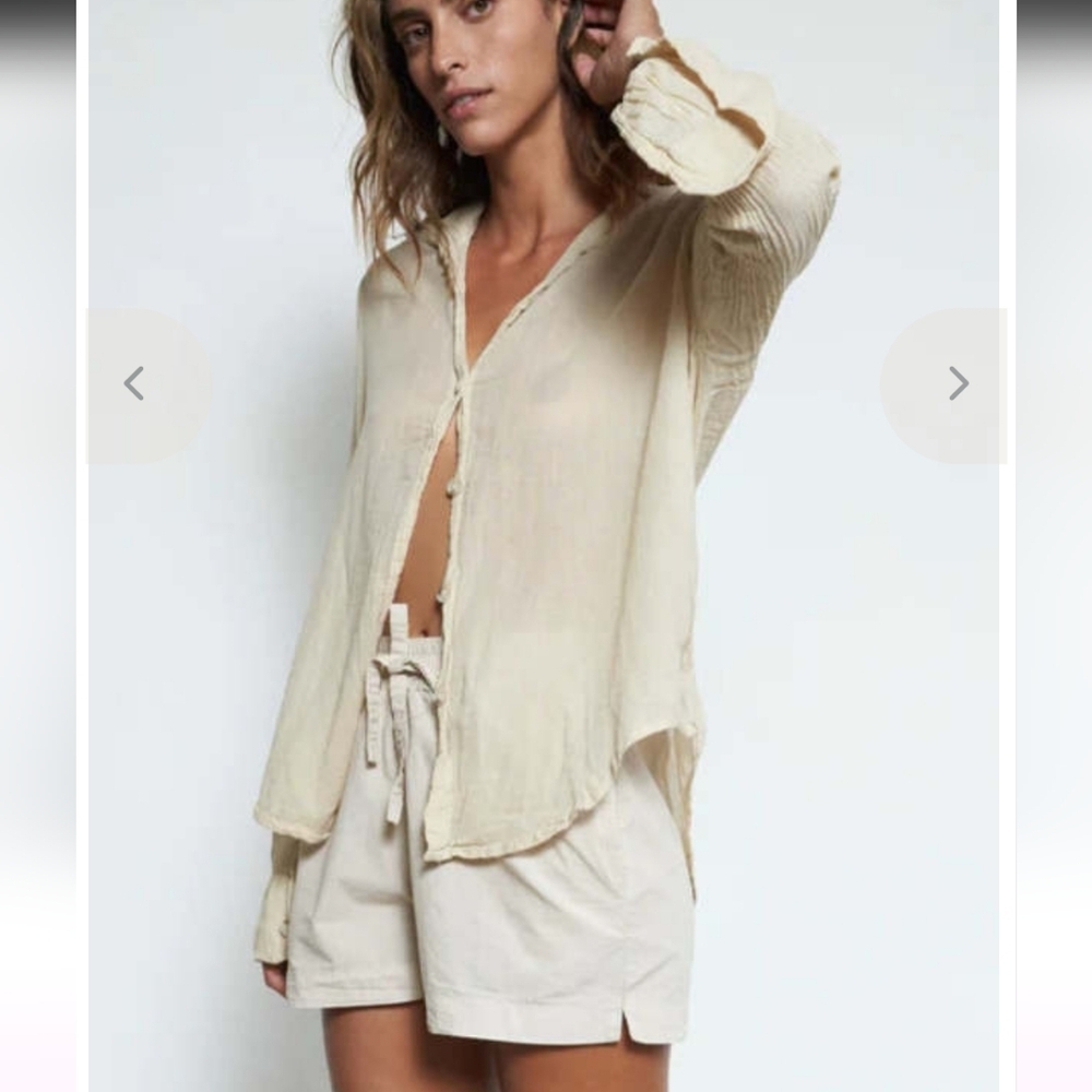 Q HOUSEBOF BASICS BROWN GAZE BLOUSE ORGANIC FRONT BUTTON UNISEX SMALL - Picture 13 of 13